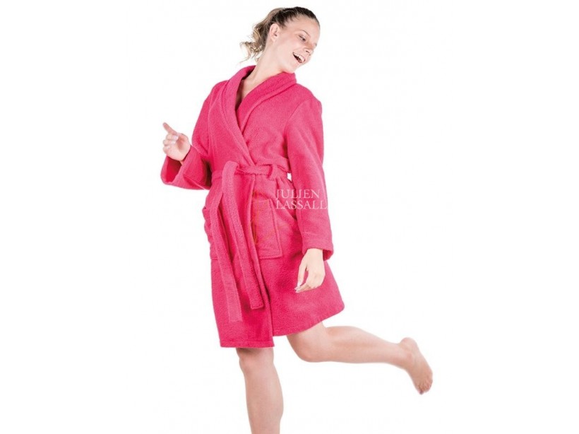 Peignoir col châle rose homme ou femme 100% coton 385 g/m2