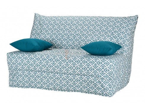 Banquette lit BZ 140x190 cm en tissu bleu et matelas 12 cm - CYRIAC