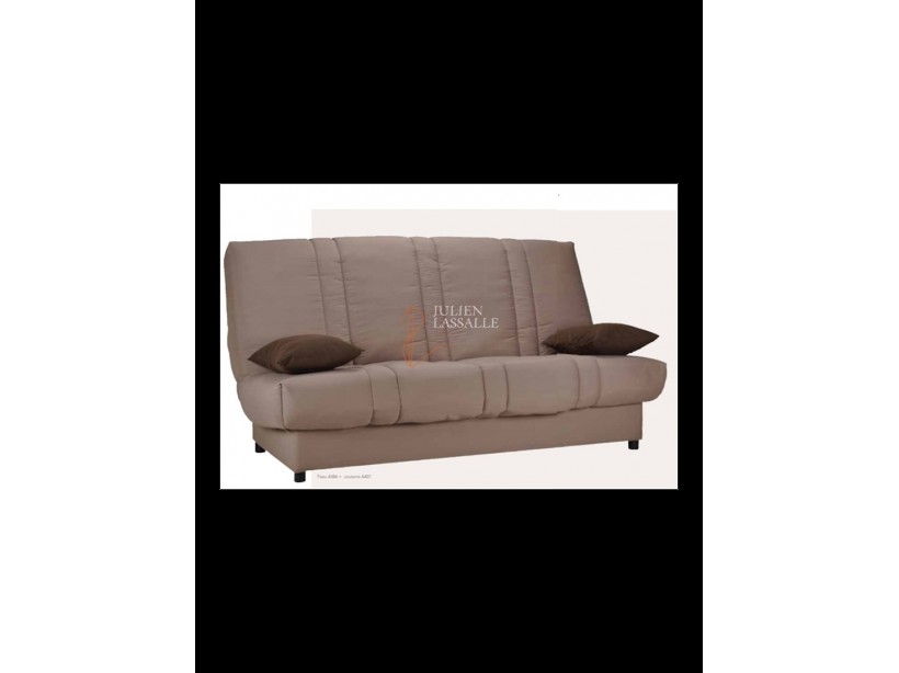 Banquette Clic-Clac tissu marron avec matelas SOFAFLEX ép. 11 cm