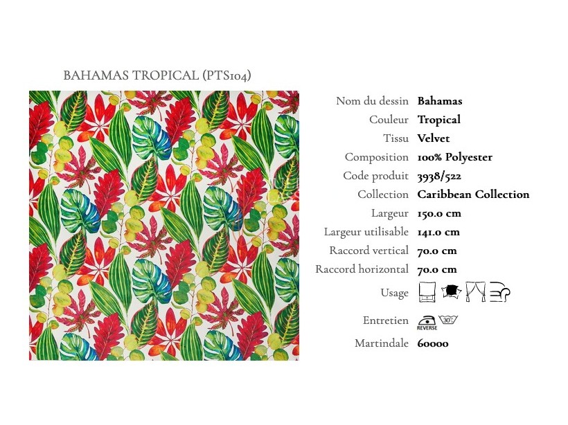 Tissus BAHAMAS velours imprimés collection Caribbean