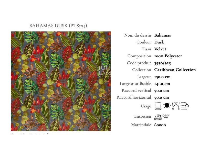 Tissus BAHAMAS velours imprimés collection Caribbean