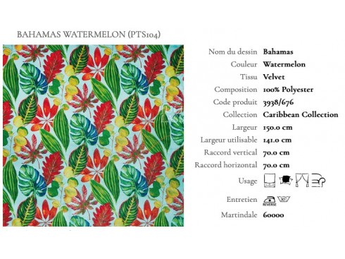 Tissus BAHAMAS velours imprimés collection Caribbean