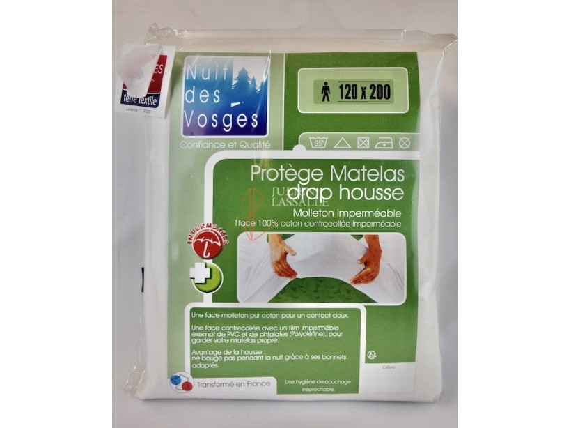 Protège matelas drap housse molleton coton enduit 160g 120x190 cm