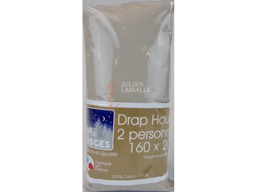 Drap housse NUIT DES VOSGES 160 x 200 cm larges bonnets 100% coton uni