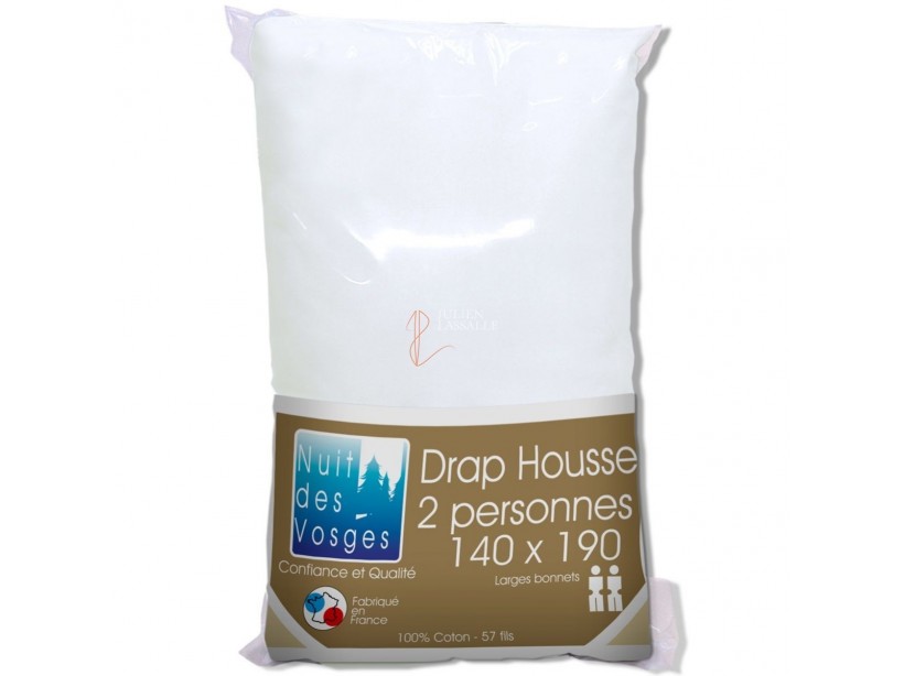 Drap housse 140 x 190 cm uni 100 % coton 57 fils/cm2 bonnet 25 cm