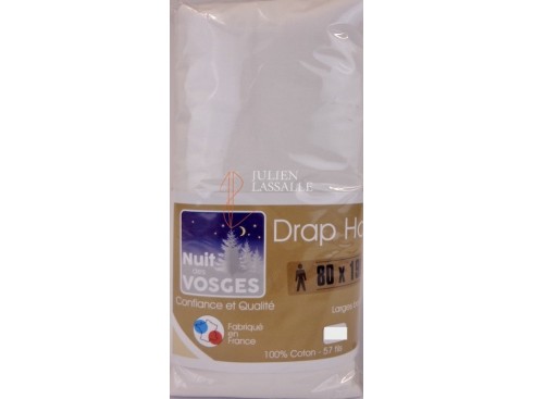 Drap housse NUIT DES VOSGES 80 x 190 cm larges bonnets 100% coton uni