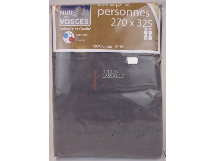 Drap 2 personnes NUIT DES VOSGES 270 x 325 cm uni 100% coton