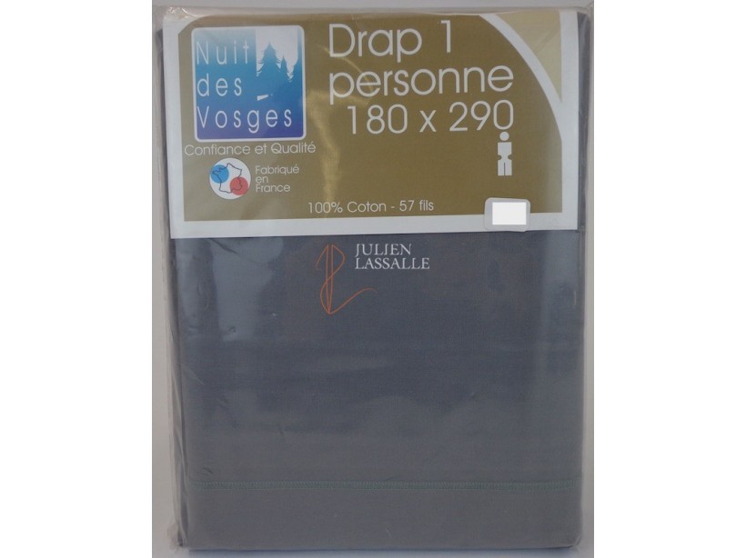 Drap 1 personne NUIT DES VOSGES 180 x 290 cm uni 100% coton