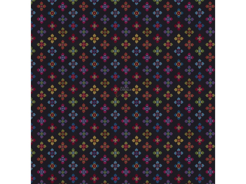 Tissu FLOWER LOVE motifs brodés sur fond de toile - Jab