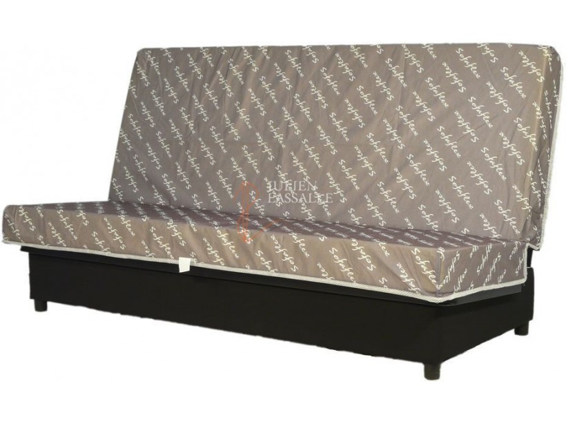 Banquette Clic-Clac tissu marron avec matelas SOFAFLEX ép. 11 cm