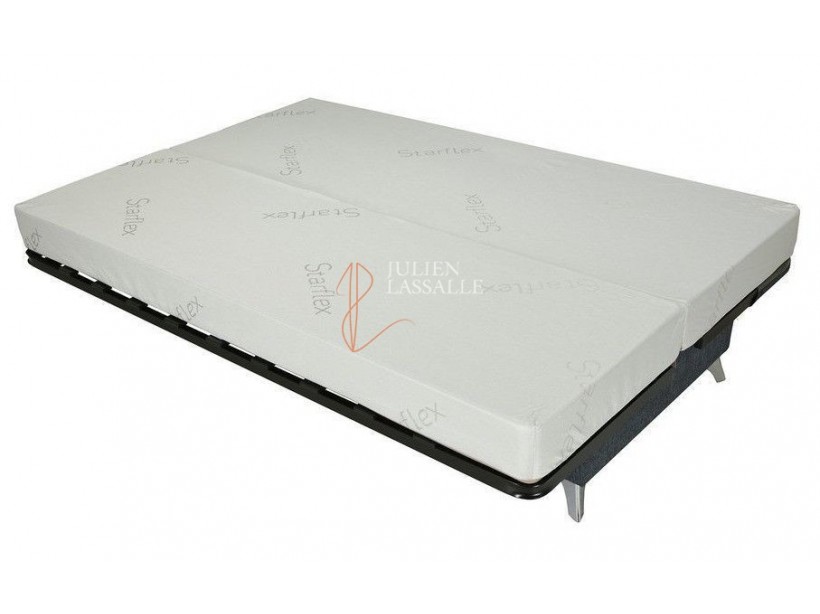 Banquette clic-clac tissu bleu canard avec matelas STARBED ép. 13 cm