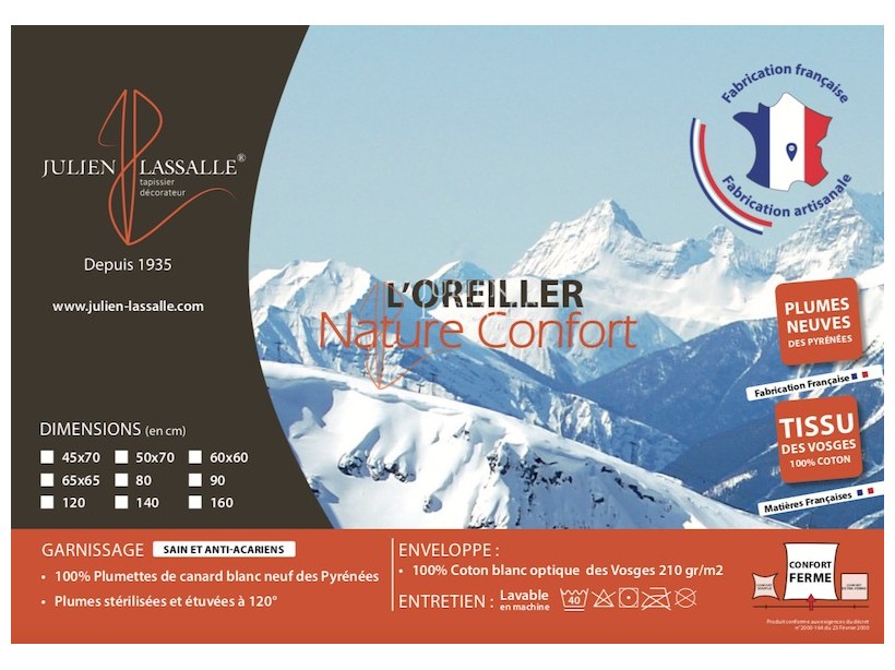 Oreiller Nature-confort 100% naturel - 100% plumettes