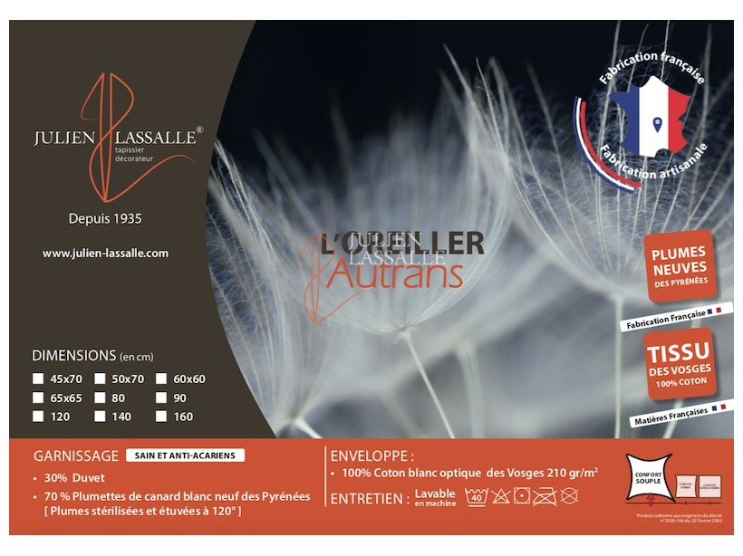 Oreiller Autrans 100% naturel - 30% duvet - 70% plumettes