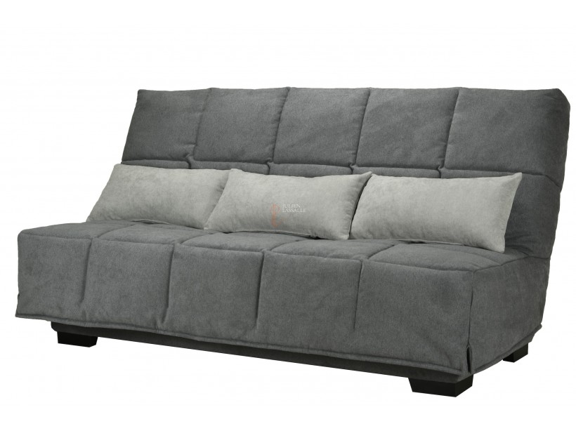 Banquette Clic-Clac tissu gris avec matelas STARCONFORT ép. 15 cm